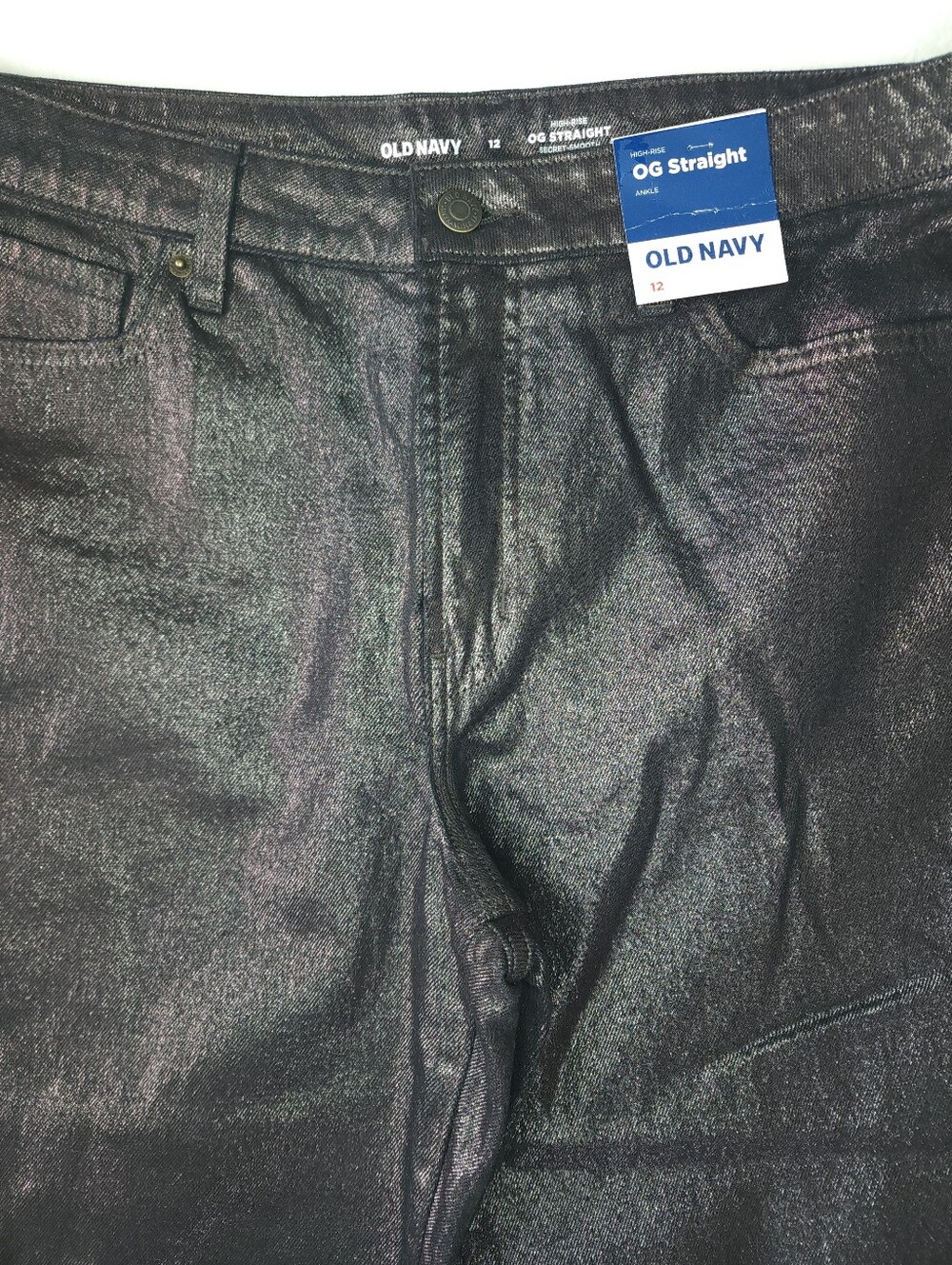 Old Navy OG Straight High-Rise Ankle Metallic Black Jeans - Picture 3 of 8